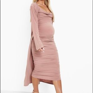 LIGHT PINK STRAPPY MATERNITY DRESS AND DUSTER COAT